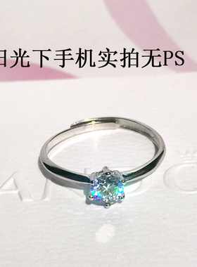 清仓S925纯银戒指 30分40仿真小钻戒 宝石结婚求婚闭口活口开口女