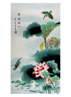 纯手绘国画工笔画中式玄关装饰画