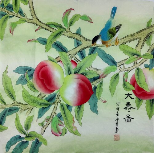 寿桃仙桃祝寿国画工笔画纯手绘装饰画送礼顾雪芳三尺四尺斗方GG - 图2
