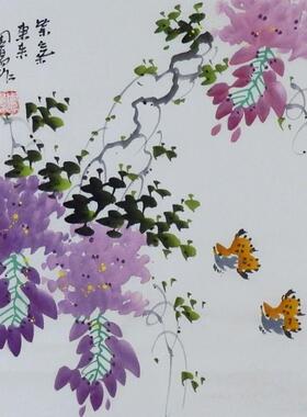 手绘国画花鸟紫藤牡丹竹子中式客厅办公室电表箱装饰画周易小品GG
