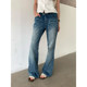 Halo Luu American Retro Crease Distressed Boot Jeans Women's Summer New Slim Fit Low Waist Pants