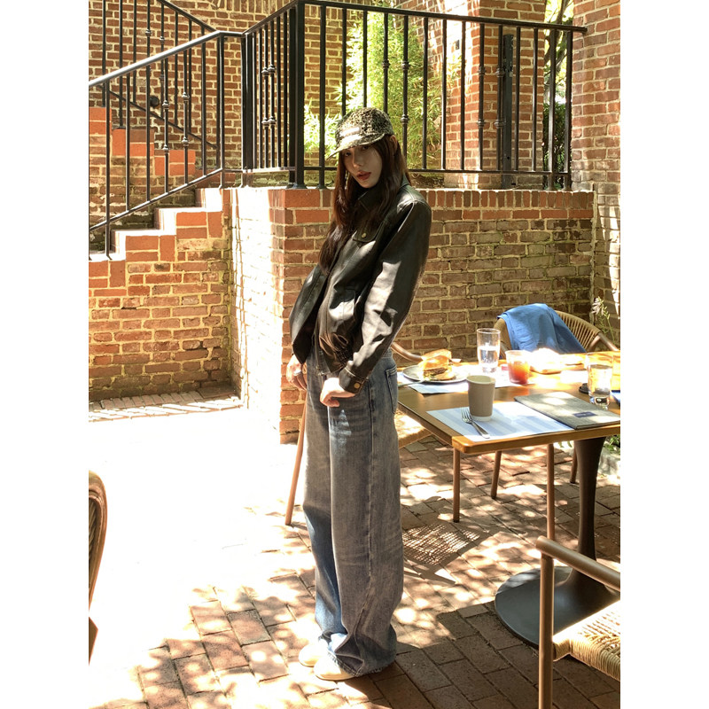 Halo Luu美式痞帅棕色皮衣外套女秋季韩系洗褪做旧复古短款皮夹克,淘宝优惠券,粉丝福利购,淘宝优惠卷