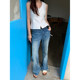 Halo Luu American Retro Crease Distressed Boot Jeans Women's Summer New Slim Fit Low Waist Pants
