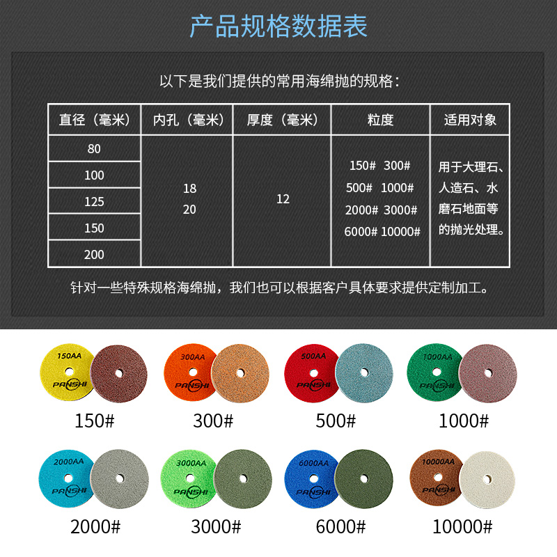 磐石PANSHI牌海绵纤维抛光片大理石水磨片石材打磨片加厚水抛片 - 图0