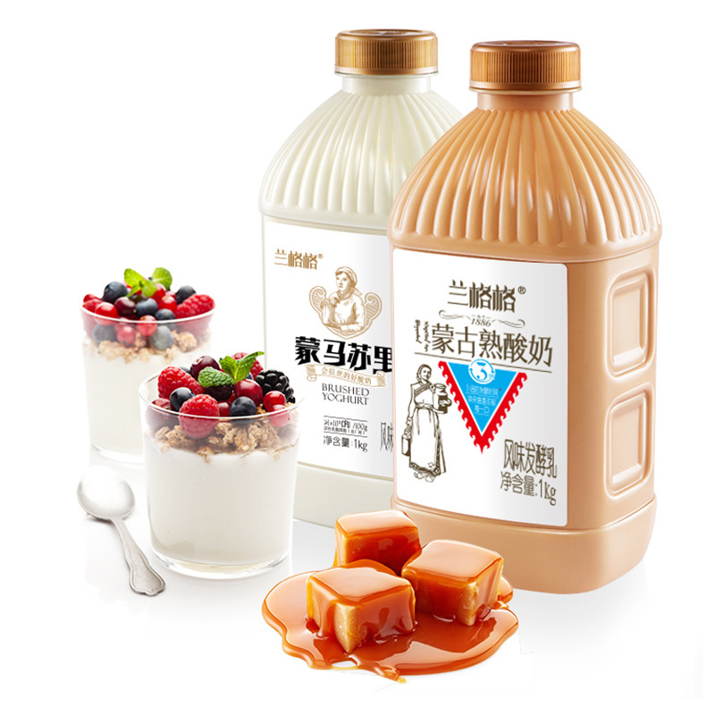 兰格格酸奶蒙马苏里蒙古熟酸奶风味发酵乳1kgx2桶家庭装日期新鲜-图0