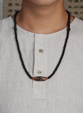 九眼天珠玛瑙挂脖108黑曜石项链