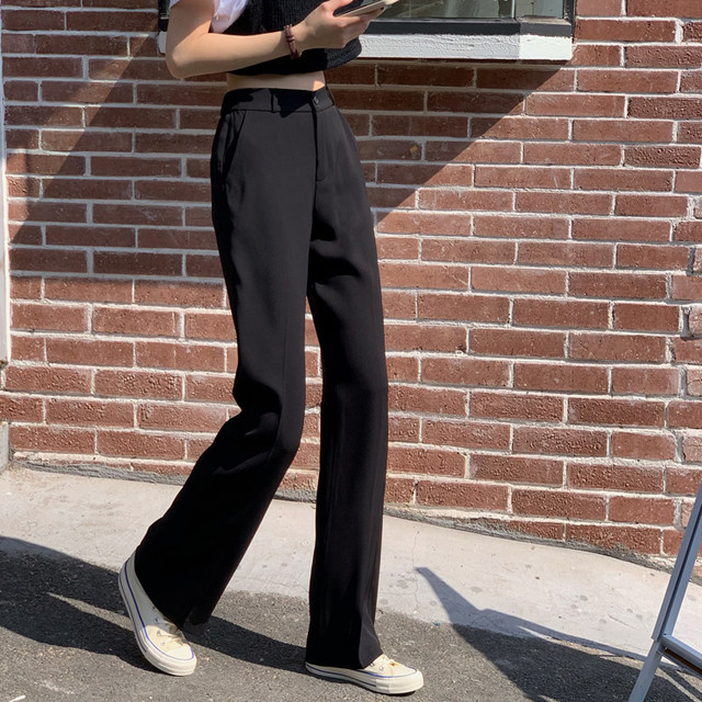 Suit pants female small, thin straight pants, black professional suit format long pants, drooping wide -leg casual pants