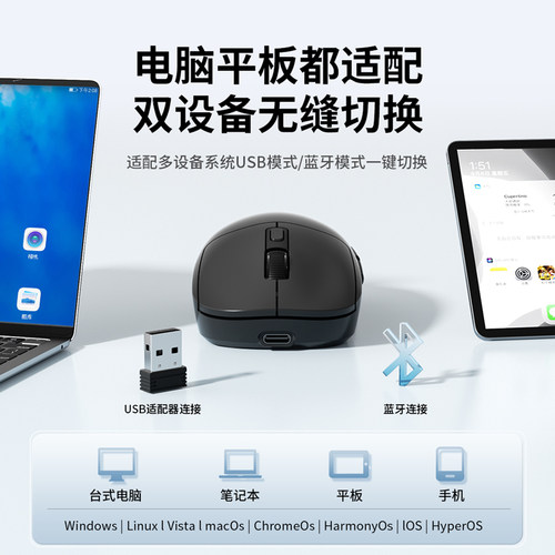 【爆款】联想生态异能者无线蓝牙鼠标轻音办公滑鼠双模电脑鼠标新 - 图3