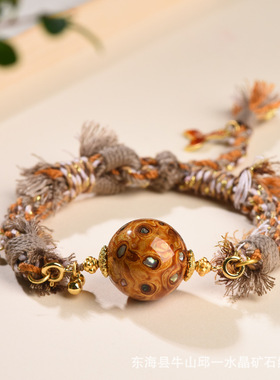 新款手工编织大漆转运珠手绳水晶手串抽拉可调节送人礼物女百搭