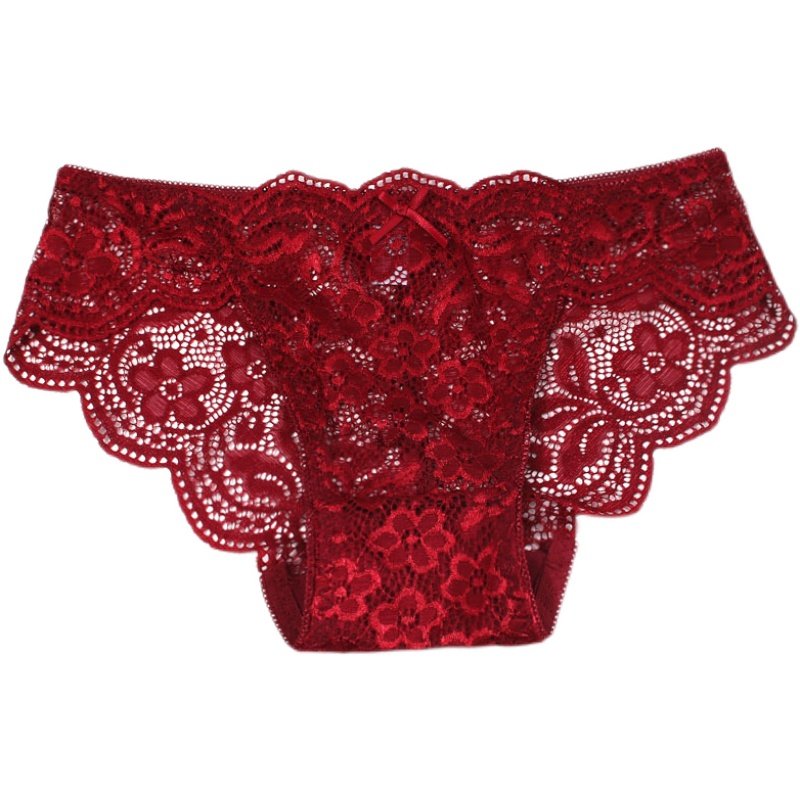 红色本命年内裤女2024新款蕾丝透明性感女生酒红色短裤夏季三角裤,淘宝优惠券,粉丝福利购,淘宝优惠卷