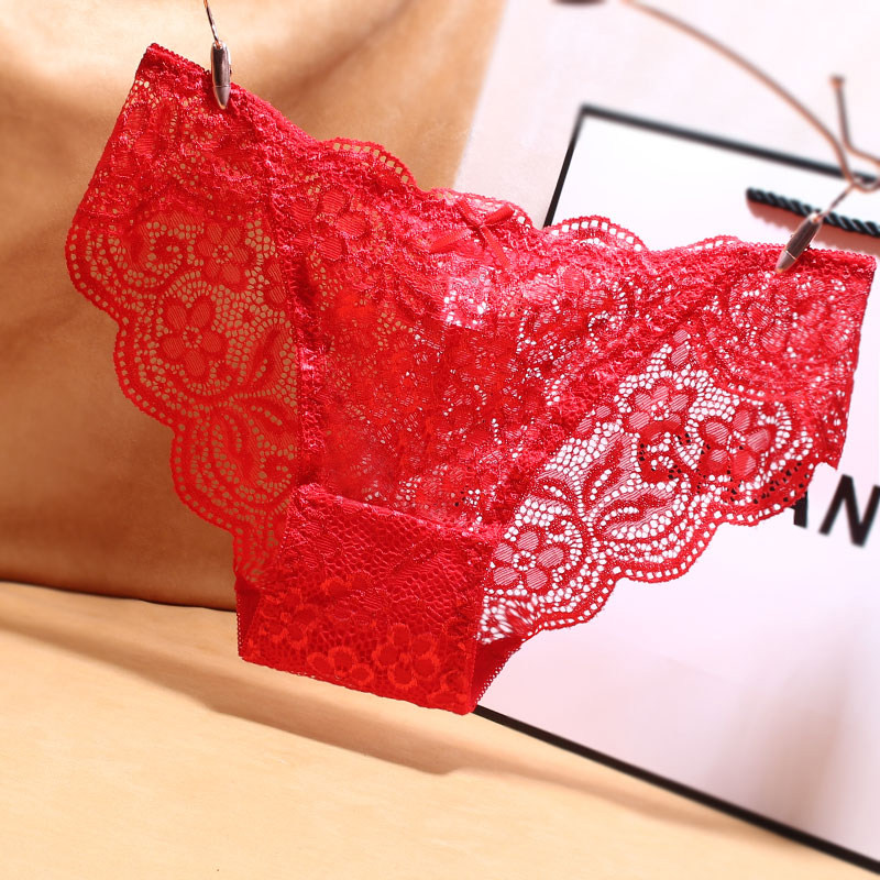 红色本命年内裤女2024新款蕾丝透明性感女生酒红色短裤夏季三角裤,淘宝优惠券,粉丝福利购,淘宝优惠卷