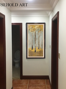 美式风竖版走廊过道金色树装饰画