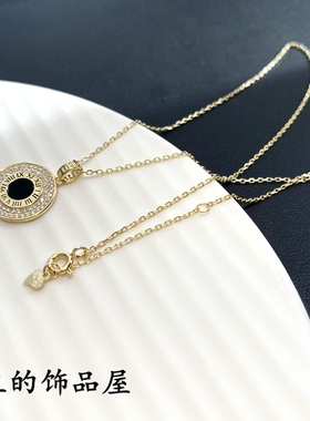 气质镶锆石圆形925银锁骨链古丽