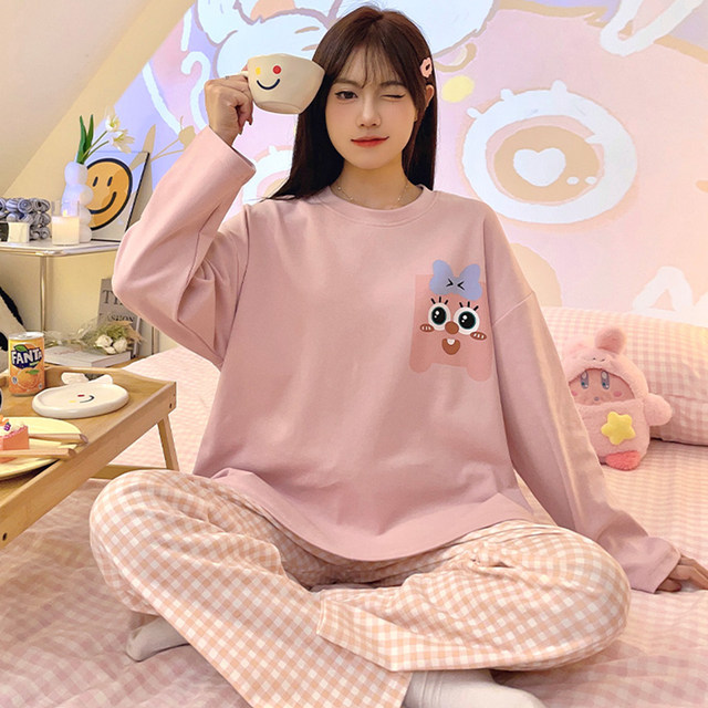 Parando Pajamas Women's Spring and Autumn Pure Cotton Long sleeved 2024 New Cute Cartoon Wearable Home Fury Set