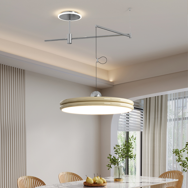 摇臂圆形飞碟吊灯创意个性艺术餐桌灯具简约现代可位移设计餐厅灯