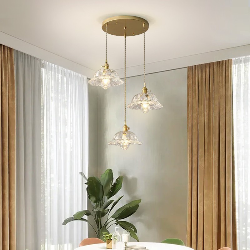 花苞吊灯黄铜复古设计装饰餐桌日式灯个性创意艺术玻璃吧台餐厅灯 - 图0