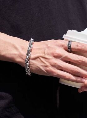 钛钢麻花菱形冷淡风手链情侣款