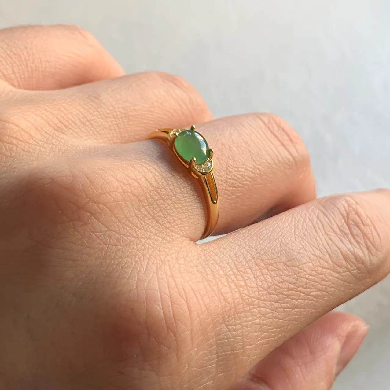 缅甸翡翠戒指A货S925纯银绿色戒指阳绿蛋面戒指活扣女款戒指戒圈,淘宝优惠券,粉丝福利购,淘宝优惠卷