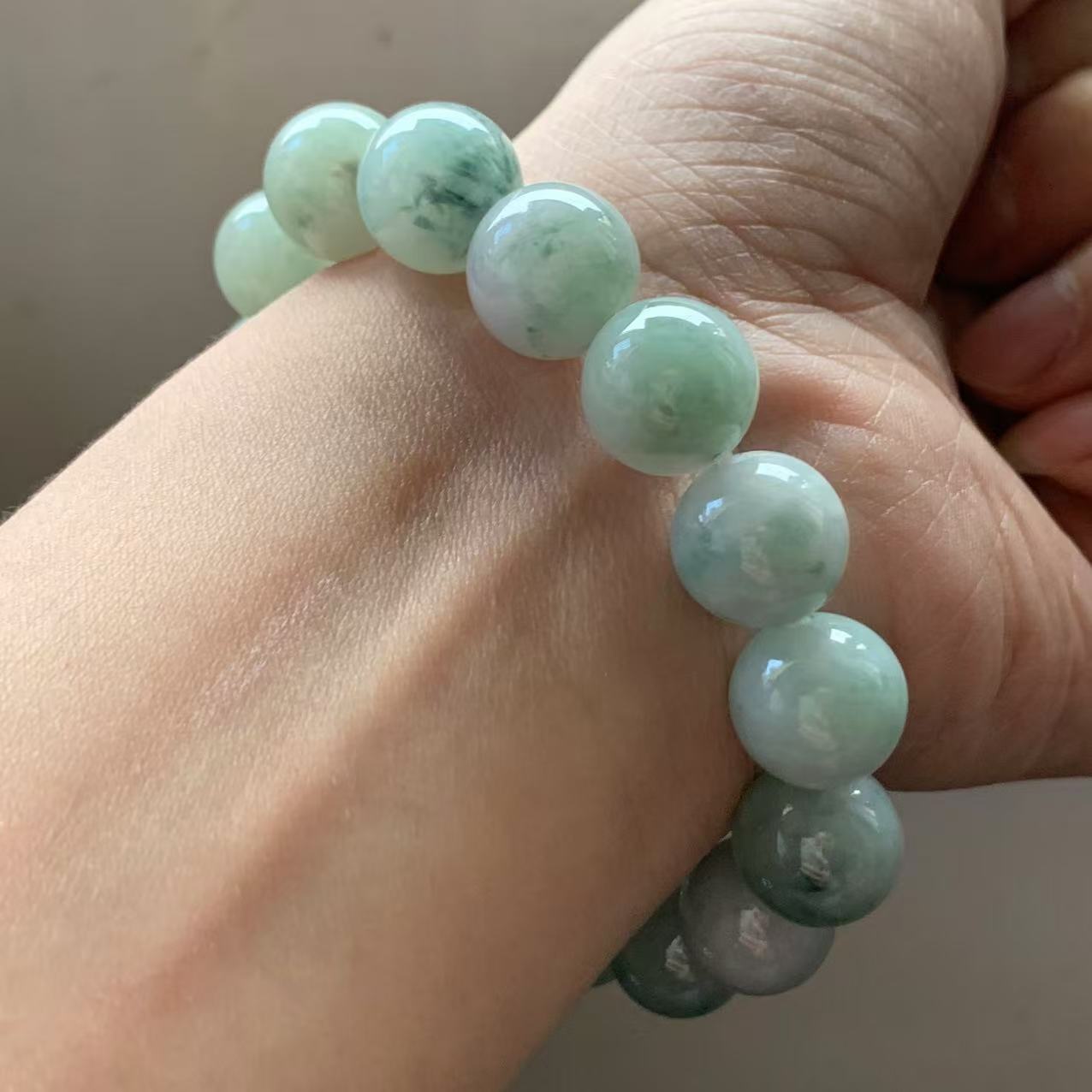 缅甸玉缅甸天然A货翡翠手串蓝色淡紫飘花圆珠手串13.6mm一物一证 - 图3