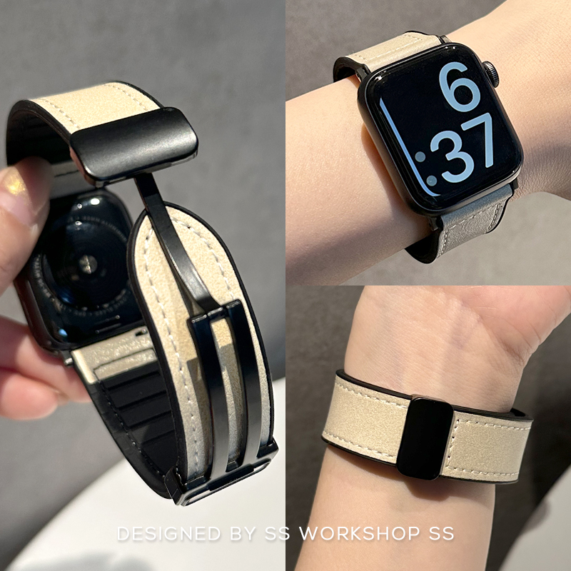 新款高级感真皮磁吸硅胶iwatch表带8夏7适用苹果applewatch男女潮