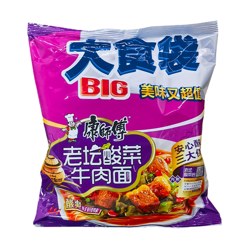 重庆发货康师傅方便面BIG大食袋老坛酸菜牛肉面袋麻辣红烧泡椒袋 - 图0