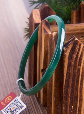 天然正品绿玛瑙手镯细圆 细半圆条款 优雅秀气 天然墨绿色女款