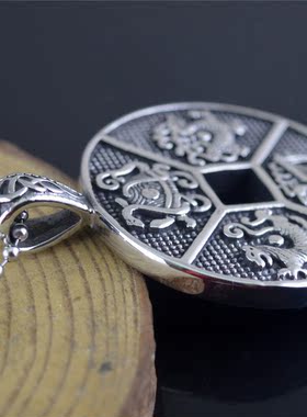 日韩版复古霸气四神兽钛钢圆形吊牌吊坠项链个性男士首饰品STN795