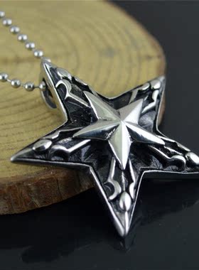 朋克风五角星钛钢项链吊坠首饰品