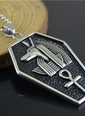 欧美时尚潮流个性复古狗头安卡十字嘻哈钛钢项链吊坠首饰品STN786