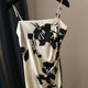 Satin ພິມ hem slit ສາຍແອວ suspender ຍາວ