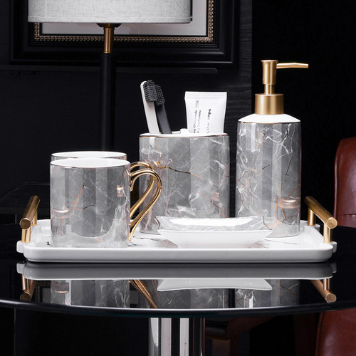 五星级酒店浴室漱口杯轻奢高端刷牙杯洗漱杯样板房卫浴洗漱套装 - 图2