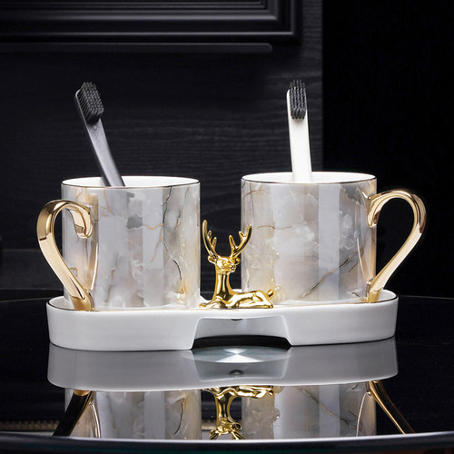 五星级酒店浴室漱口杯轻奢高端刷牙杯洗漱杯样板房卫浴洗漱套装 - 图1