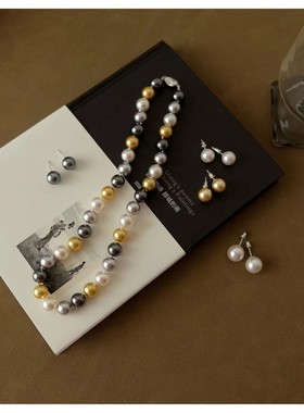 施家茶金澳白真多麻灰混彩色珍珠项链女轻奢小众高级感锁骨链颈链