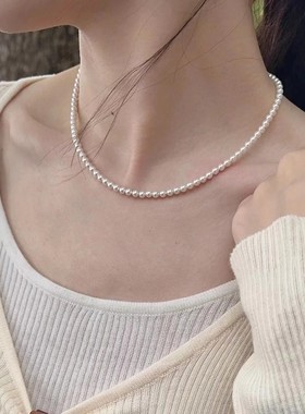 极细施家3mmbaby小米珠珍珠项链女颈链baby小珍珠锁骨链2024新款
