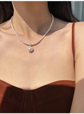 媲美akoya经典强光伴彩珍珠贝珠纯银项链轻奢小众高级感配饰女