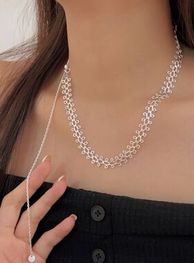 持恒S925纯银韩国高定光影邂逅流苏拉线抽拉项链小众高级感锁骨链
