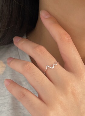持恒S925纯银心电图波浪戒指女轻奢简约小清新线条指环开口可调节