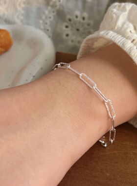 韩国韩版持恒S925纯银几何回形针手链女时尚简约小清新精致手饰品