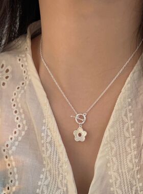 持恒S925纯银滴釉山茶花项链女2026年新款百搭小众设计时尚锁骨链