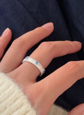 持恒韩国韩版蓝锆戒指女S925纯银森系简约ins冷淡风设计感指环潮