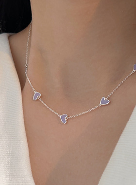持恒S925纯银甜美小清新糖果色爱心项链女韩国东大门夏季新款颈链