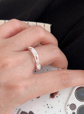 持恒S925纯银麻花扭结缠绕戒指女韩国时尚轻奢潮流开口可调节指环