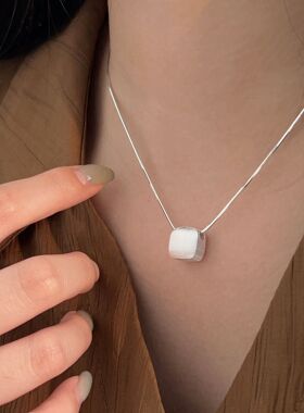 持恒S925纯银拉丝方块项链女韩国东大门新款小众极简冷淡风锁骨链