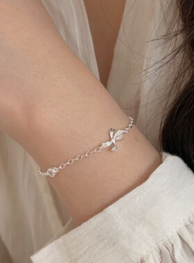 持恒S925纯银蝴蝶结手链女极简小巧小清新精致闺蜜手饰品韩国韩版