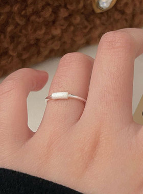 韩国韩版持恒S925纯银拉丝几何戒指女极简小众轻奢小清新精致指环