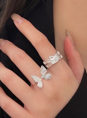 持恒S925纯银蝴蝶开口戒指女ins潮百搭轻奢新款高级感几何指环
