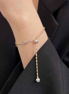 持恒S925纯银金银撞色车花南瓜珠手链女韩国春夏季新款个性百搭