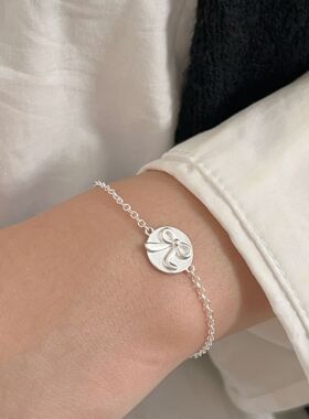 持恒S925纯银蝴蝶结手链女小众设计时尚高级感百搭圆牌手链手饰潮