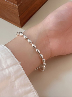 持恒S925纯银简约重工橄榄珠手链女韩国东大门新款小众圆珠手饰