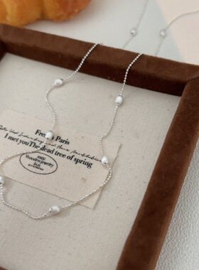 韩国韩版持恒S925纯银橄榄珠项链女轻奢极简时尚高级感长款锁骨链